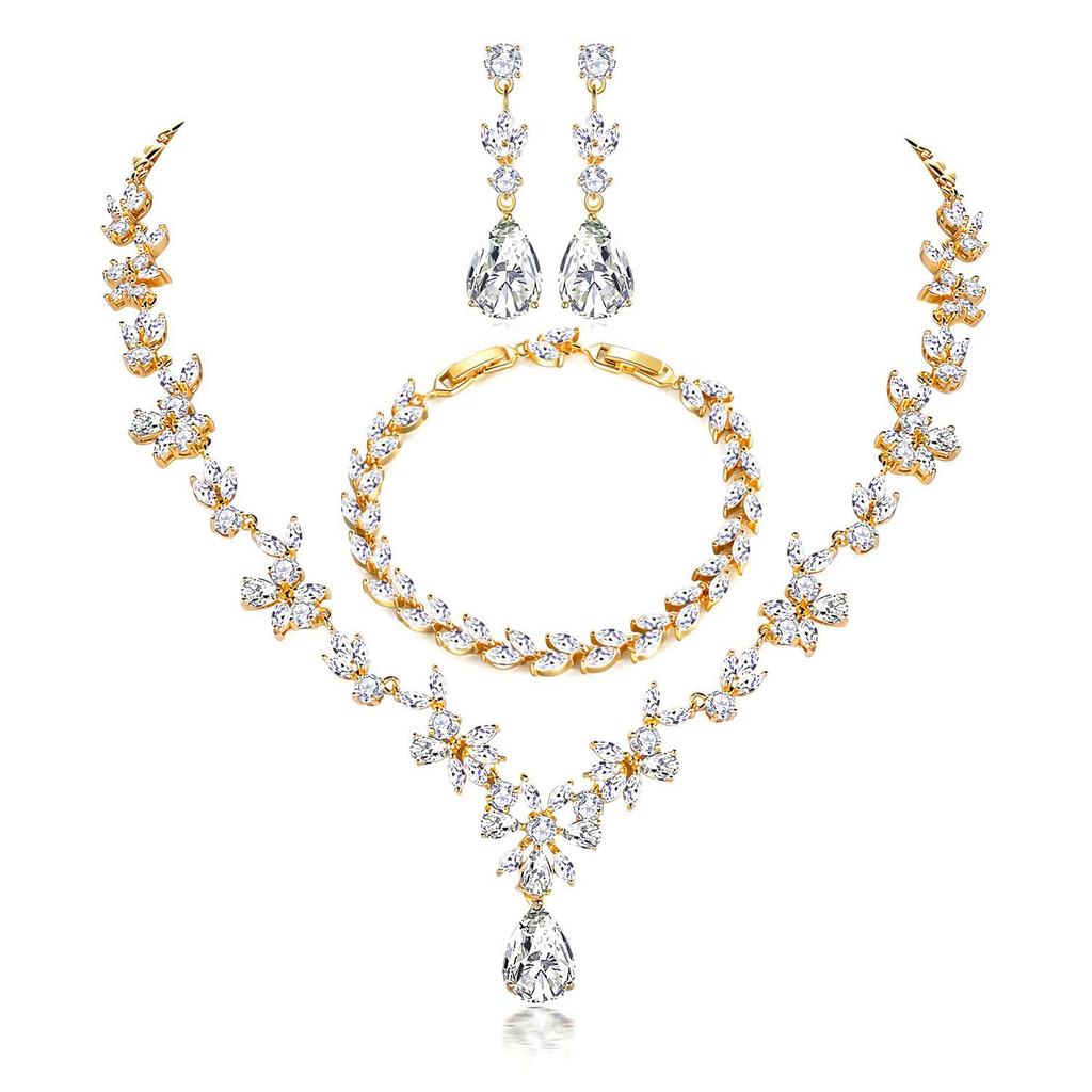 Crystal Rhinestone Necklace and Earrings Set for Wedding Birthday Daily Wear , Geometric Irregular Design , Silver / Gol