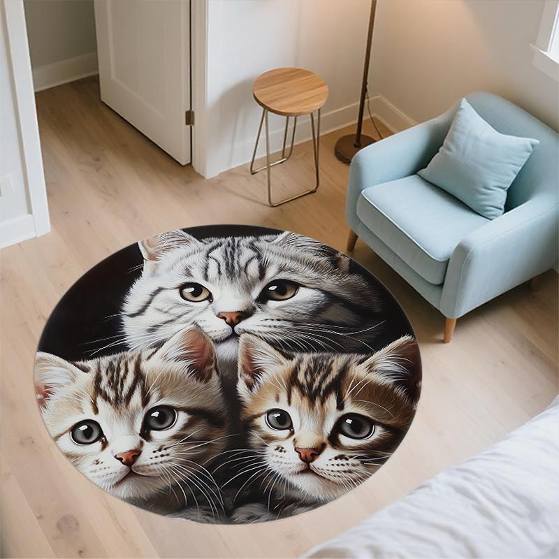 Круглый ковер с узором Черной американской короткошерстной кошки, Ковер для гостиной, спальни, игровой комнаты, Нескользящий коврик для пола, Праздничные и Подарок на день рождения.