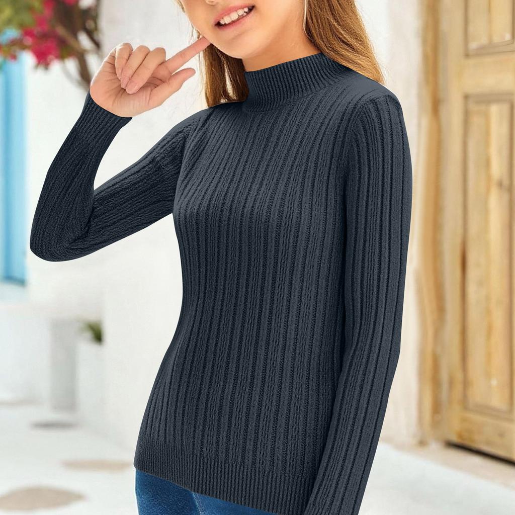 Детская модная повседневная футболка с полувысоким воротником, базовая, с длинным рукавом