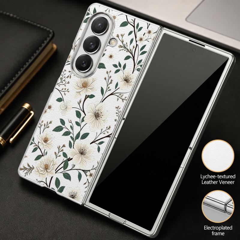 Винтажный белый цветочный чехол для Samsung Z Fold 8 Ultra 7 6 5, роскошная кожаная накладка с покрытием, жесткая защитная крышка для телефона для Galaxy Z Fold8 Fold7 Fold6