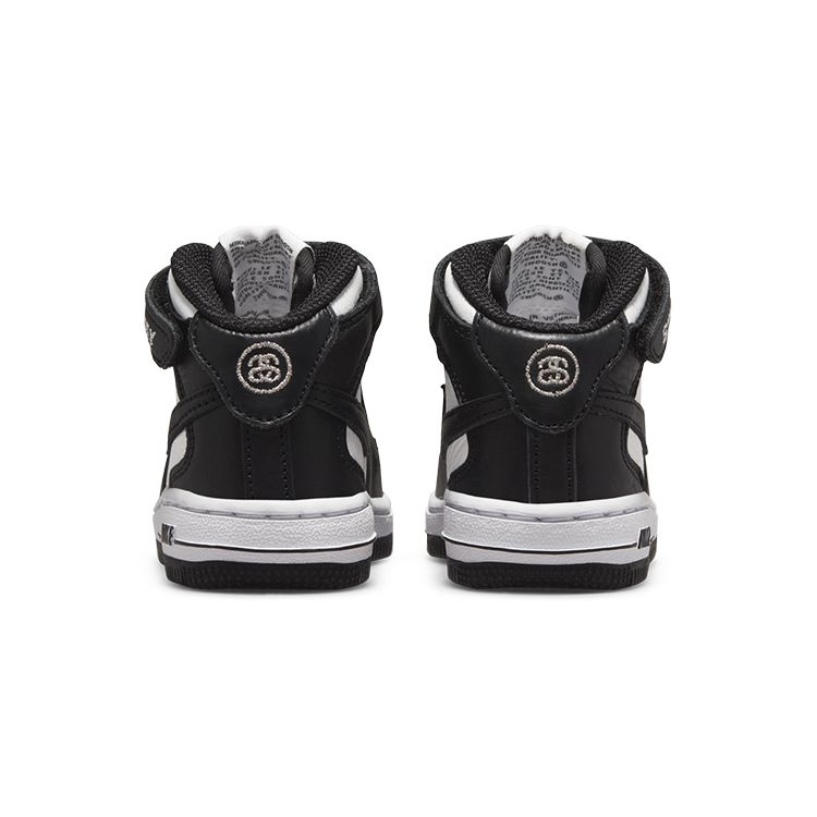 Stussy x Nike Air Force 1 Mid TD Черно-белые детские кроссовки DN4160-002