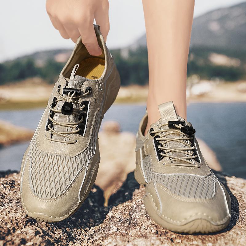 Men’s Outdoor Hiking Shoes Grey Driving Shoes Khaki Casual Slip on Summer Black Mesh Shoes Plus Size 45 46