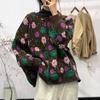 2024 Sweaters Knitting Flower Cardigan Autumn Women Print O-Neck Bat Sweaters Loose Sweater