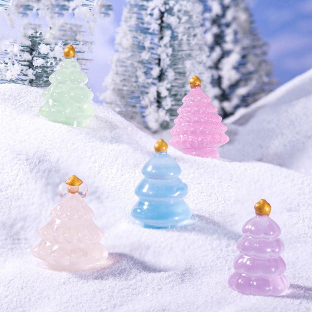 10pcs Cute Luminous Christmas Tree Figurines Merry Christmas Decoration  Car Accessories