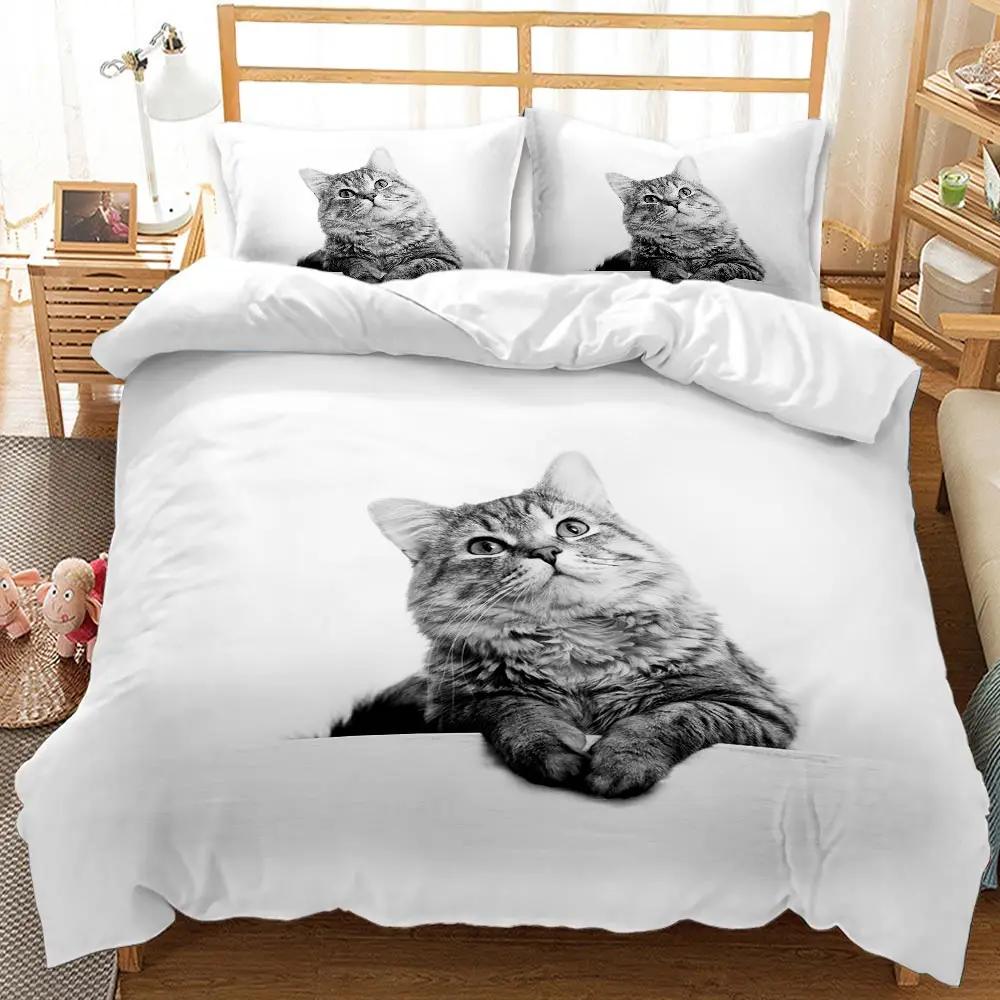 Cat Duvet Cover Cats and Dogs Play Christmas Animal Pet Bedding Set for Kids Teens Double Queen King Size Polyester Qulit Cover