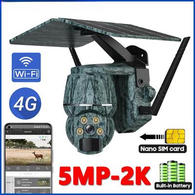 2K 4G SIM наружная солнечная камера 5MP WIFI человек/животное PIR беспроводная PTZ водонепроницаемая охранная IP камера ночного видения для наблюдения за дикой природой