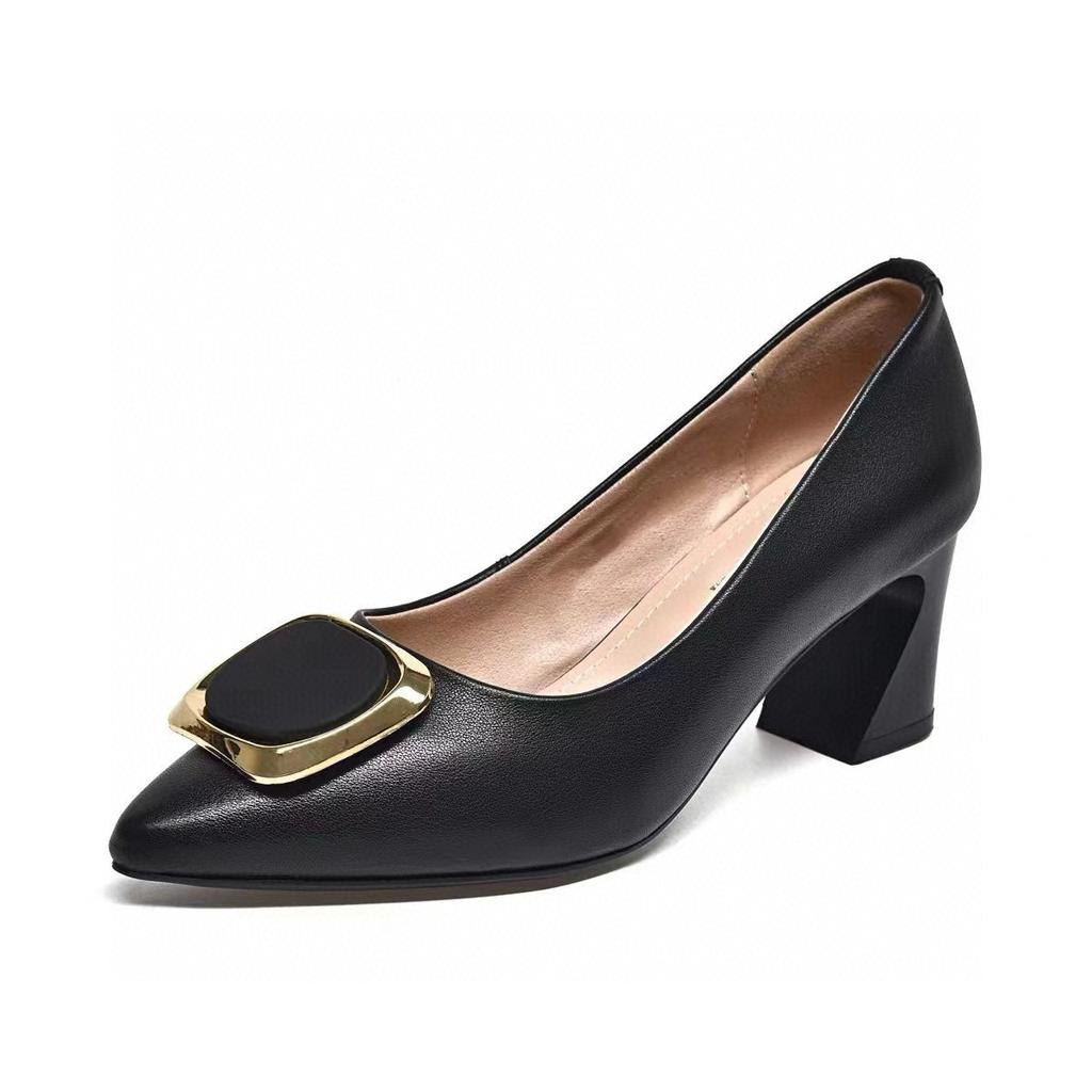 Женские туфли-лодочки на остром высоком каблуке, весенне-летние новые, с квадратной пряжкой, на одной педали, профессиональные, с открытой носочной частью, туфли-лодочки на толстом каблуке, рабочая обувь