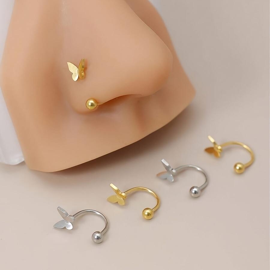 1 simple butterfly U-shaped nose septum, hypoallergenic 316L stainless steel lip ring, hanging ear cartilage conch for ear and nose piercing Helix