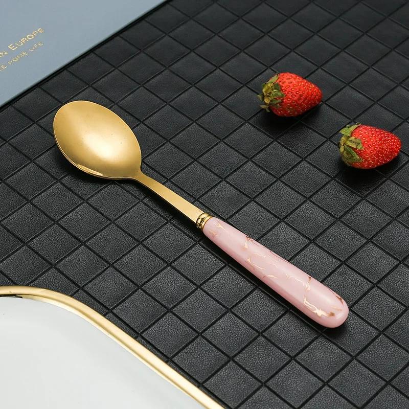 Stainless steel spoon imitation ceramic handle net red spoon Korean spoon beauty creative home coffee stirring spoon