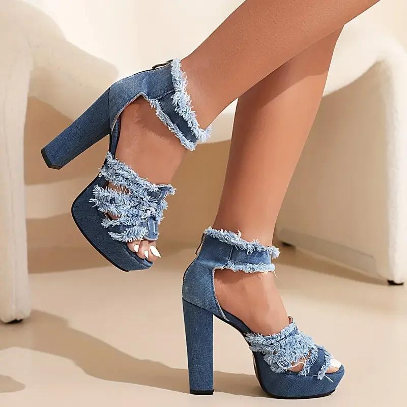 Women's Shoes New Back Zipper Women's Sandals Fashion Peep Toe Dress Sandals Women Summer Plus Size Solid Heeled Sandals