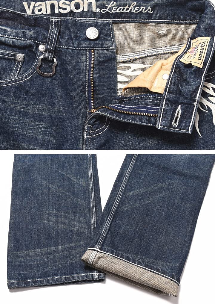 Джинсы Vanson Crossbone Skull Fire, полностью потертые, с узором, вышитые, брюки, SP-B-26 (Размер 32, Индиго)