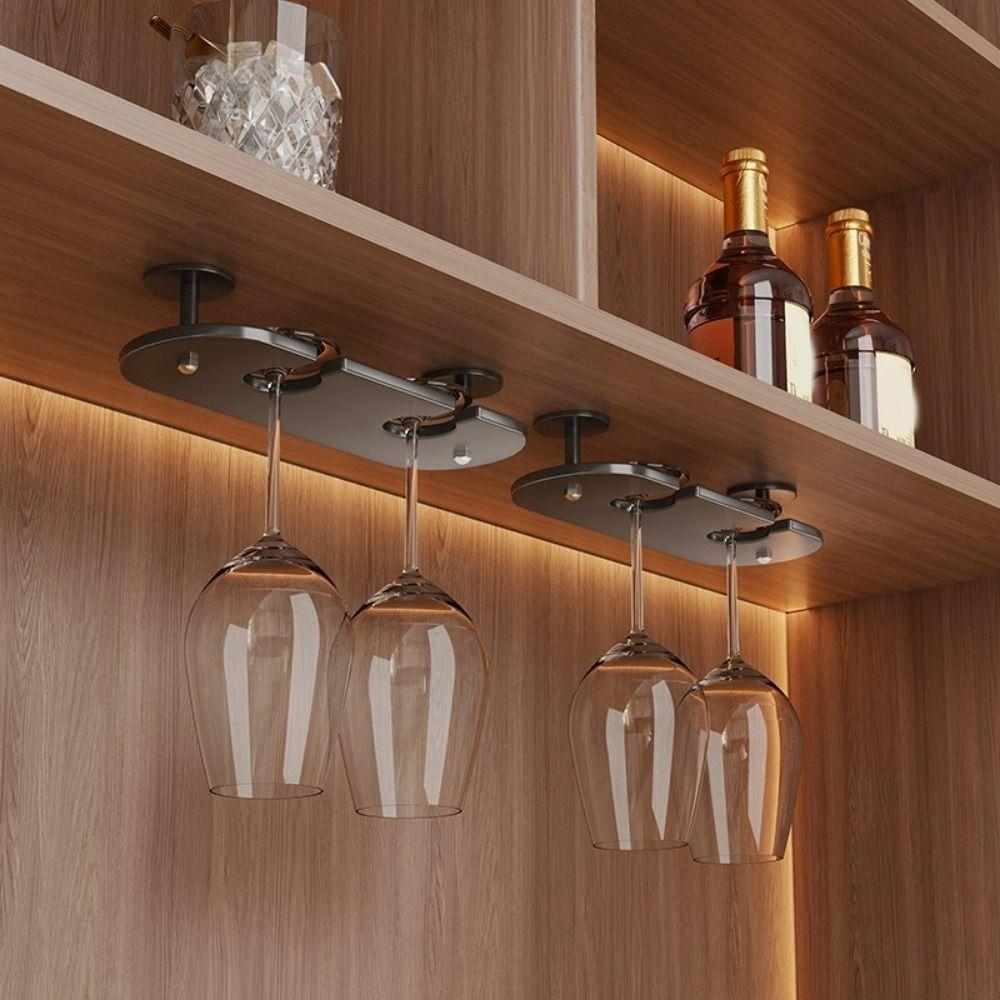 Punch-free Upside Down Shelf 2/3/4 Slots Goblet Storage Rack Inverted Goblets Rack Wine Cabinet