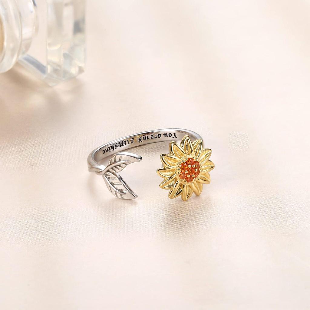 Women's Sunflower Diamond Bee Rotating Anti-stress Open Ring