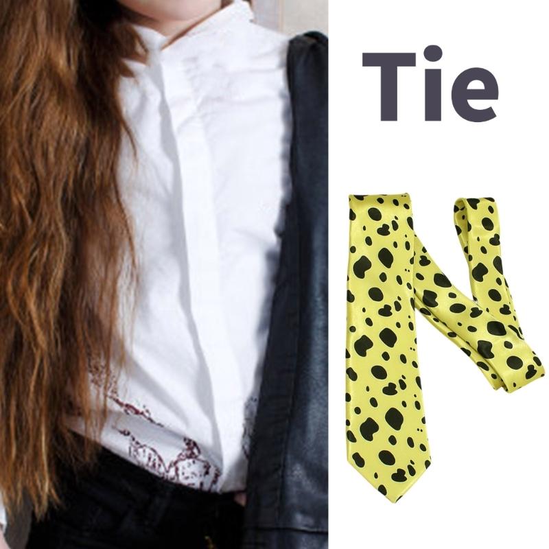 Japanese Anime Vintage Neck Tie Leopard Dots Printed Necktie with Glasses Cosplay Costume Props Accessories for Unisex