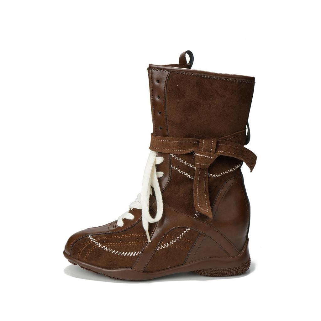 Миниатюрные женские ботинки в западном стиле, увеличивающие рост, на осень/зиму - Универсальные, стройнящие, в немецком тренировочном стиле.