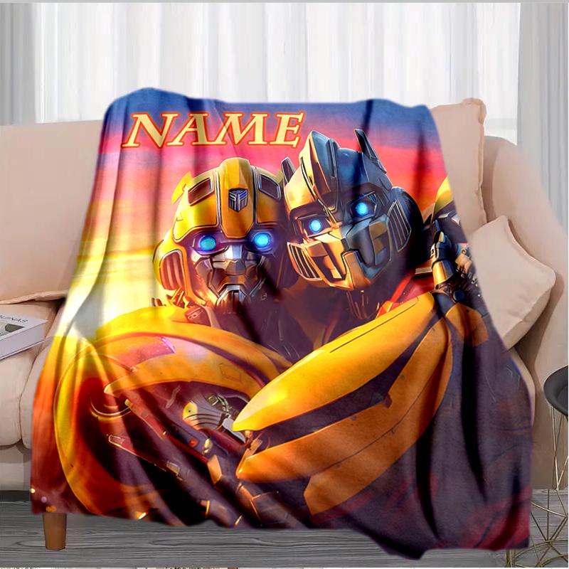 1PC Custom Name Transformers: Bumblebee Optimus Prime flannel blanket versatile,all-season throw suitable for the living room,bedroom,camping,travel,a