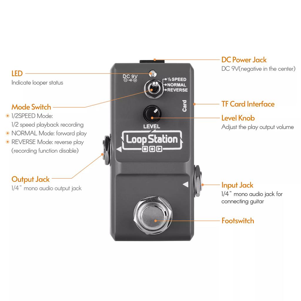 Ammoon Loop Station Mini Guitar Looper Effect Pedal 10 Minutes Recording Time 3 Working Modes True Bypass Full Metal