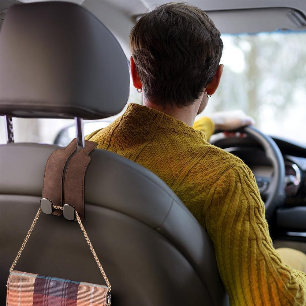 Car Seat Back Double Hook - Suede Hook,Support Car Headrest Hooks For Purses And Bags Coat,Universal Hidden Multifunctional Headrest Hooks For