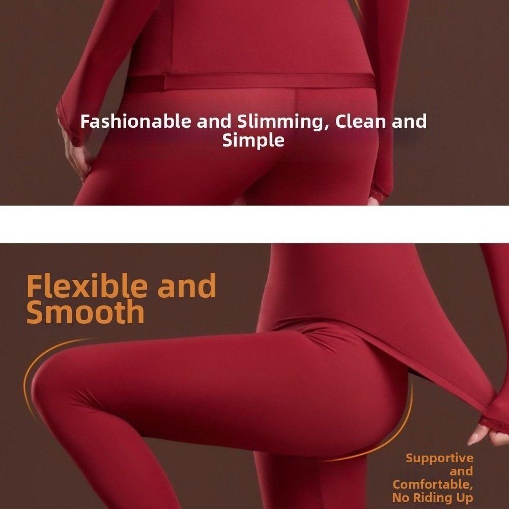Lace V Neck Women Thermal Clothes Ultra-thin Invisible Warmth Long Pants Autumn Winter Warmth