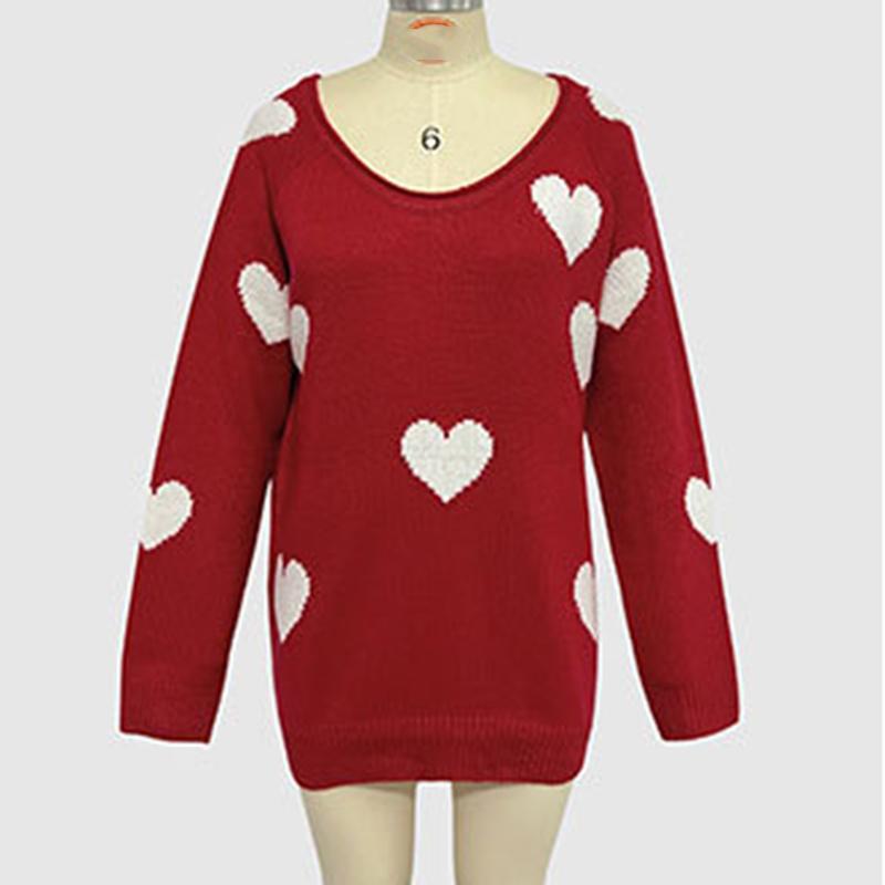 Женский осенне-зимний пуловер с длинным рукавом и V-образным вырезом, свободный вязаный свитер с сердечком, трикотажный топ
