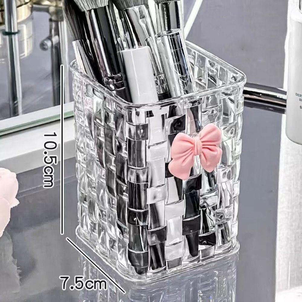 Bow Deco Makeup Brush Holder Acrylic Pencil Holder Eye Shadow Storage Box for Vanity Countertop