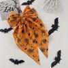 Bow Hairpin for Halloween Spring Hair Clips Women, Pumpkin Skeleton Ghost Hand Printed Festive Accessory Fabric Barrettes, Cute Horror Accessories