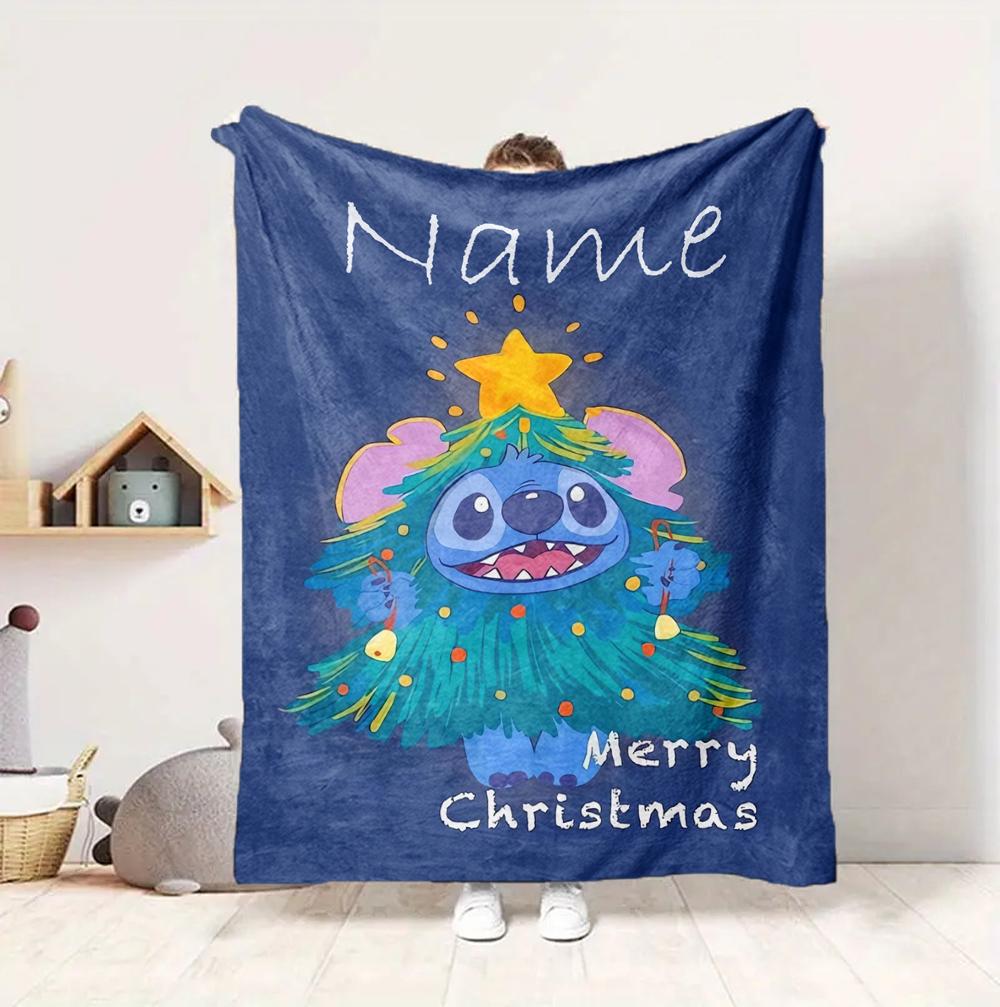 Custom Name Ohana Christmas Flannel Blanket Throw Blanket Soft Warm Sofa Bed Decor Unique Gift
