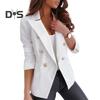 Женский пиджак с лацканами, длинный рукав, двубортный пиджак с карманами-клапанами, однотонный, свободный крой, офисная женская верхняя одежда