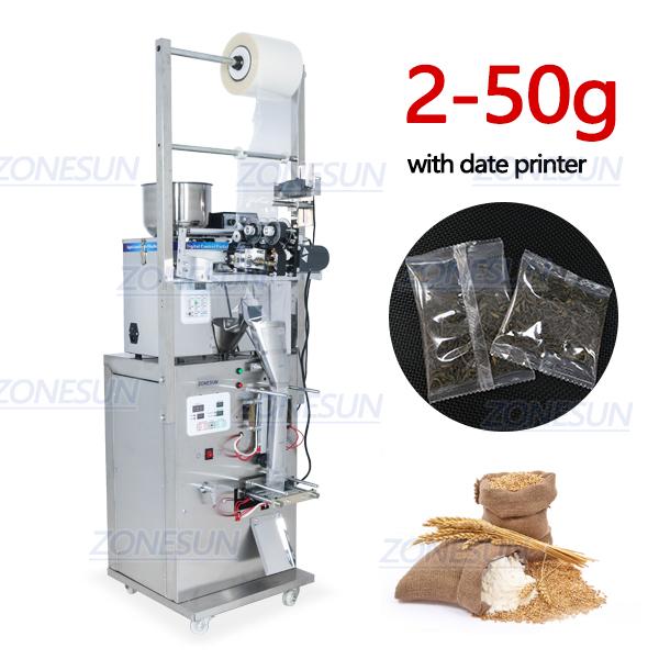 ZONESUN Bean Grain Automatic Weighing Packaging Machine Powder Bag Back Side Seal Filling Machine With Date Printer ZS-GZ5200