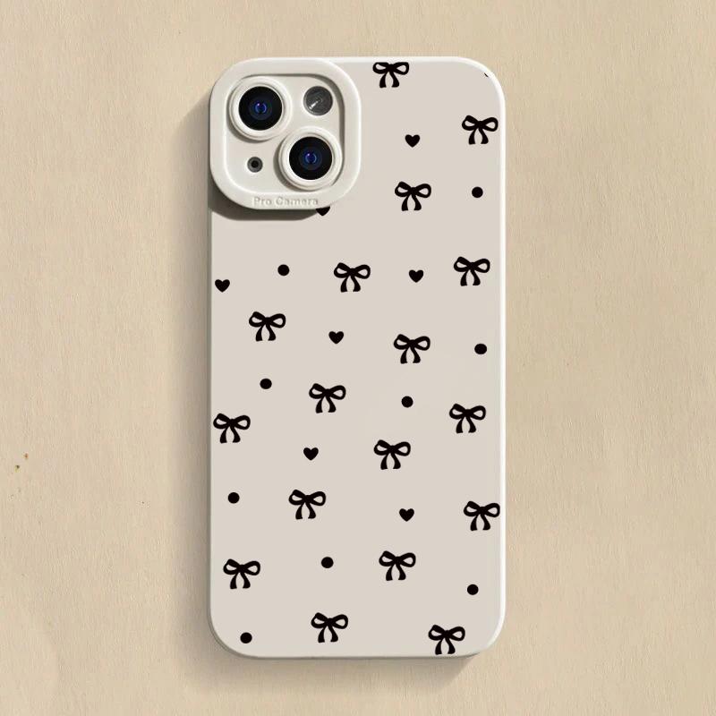 Black Bow Phone Case For iPhone 16 Pro Max 11 12 13 12 14 15 16 Pro X XR XS 7 8 Plus 16E SE 2020 Shockproof Silicone Soft Cover