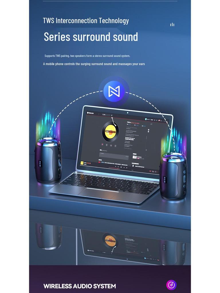 AI-Powered Portable Bluetooth Speaker with Color Light & Subwoofer for Indoor/Outdoor Use