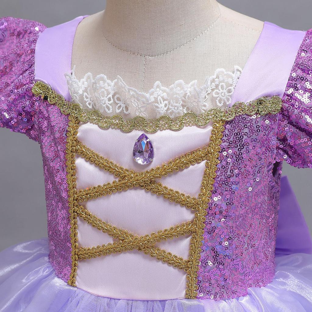 ChicFlow 8-Piece Princess Gown Set for Girls, Role-Play Costumes, Frozen Dress, Sofia, Rapunzel Dress, Halloween Performance Dress, Long Dress