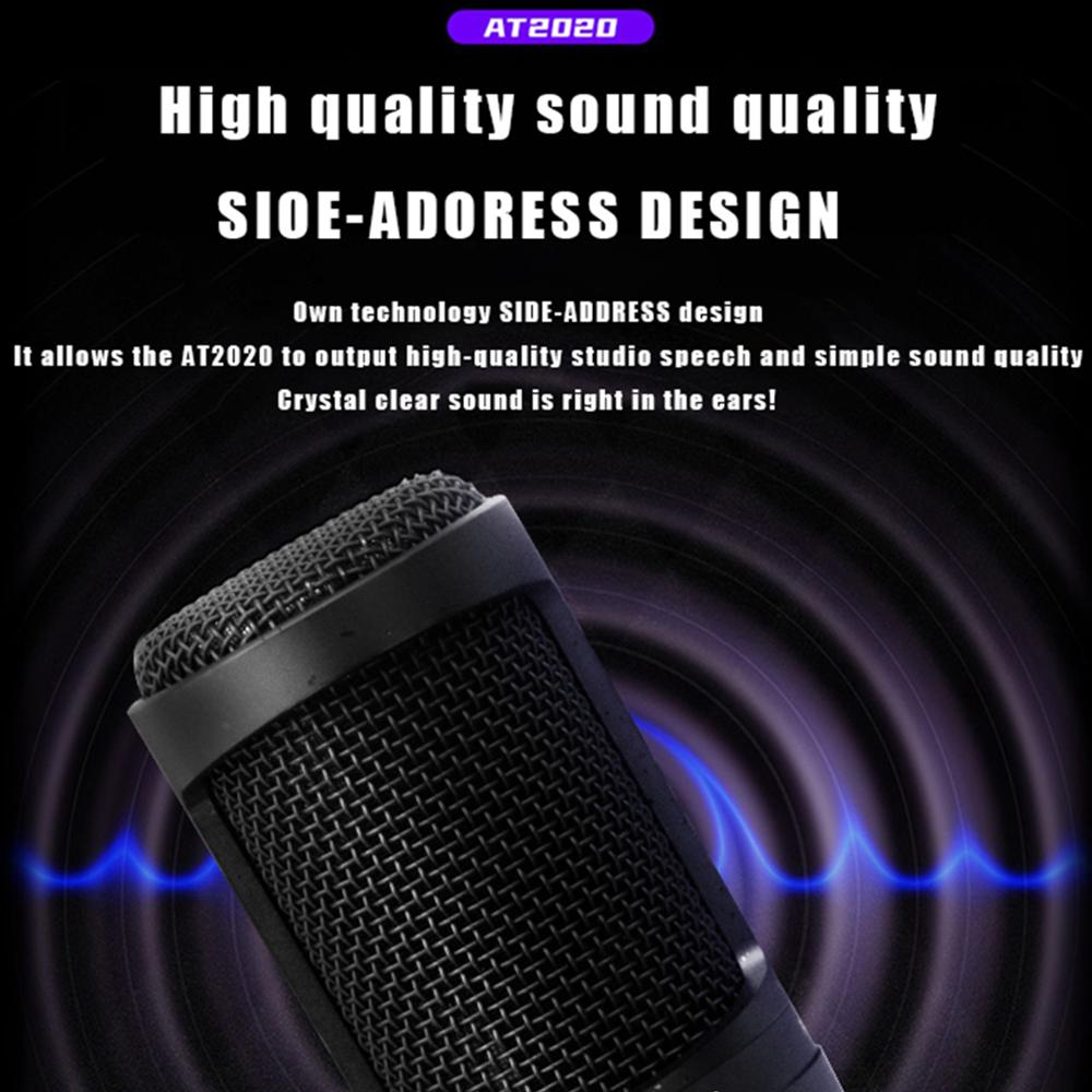 AT2020 Professional Studio Vocal Audio Wired Cardioid Condenser Microphone for Gaming Live Singing Podcast Studio Live Record