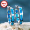 1 Pair S925 Sterling Silver Bohemian Style Blue Opal Hoop Earrings for Women Classical Wedding Circle Earrings Fine Jewelry