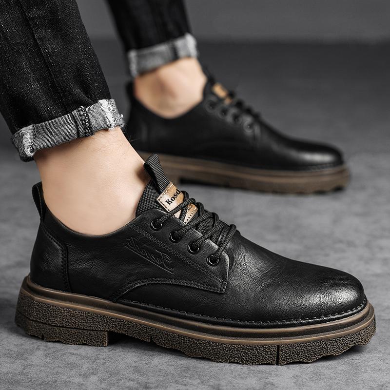Повседневная кожаная обувь в британском стиле, деловая, черная, с мягкой подошвой, летняя, дышащая