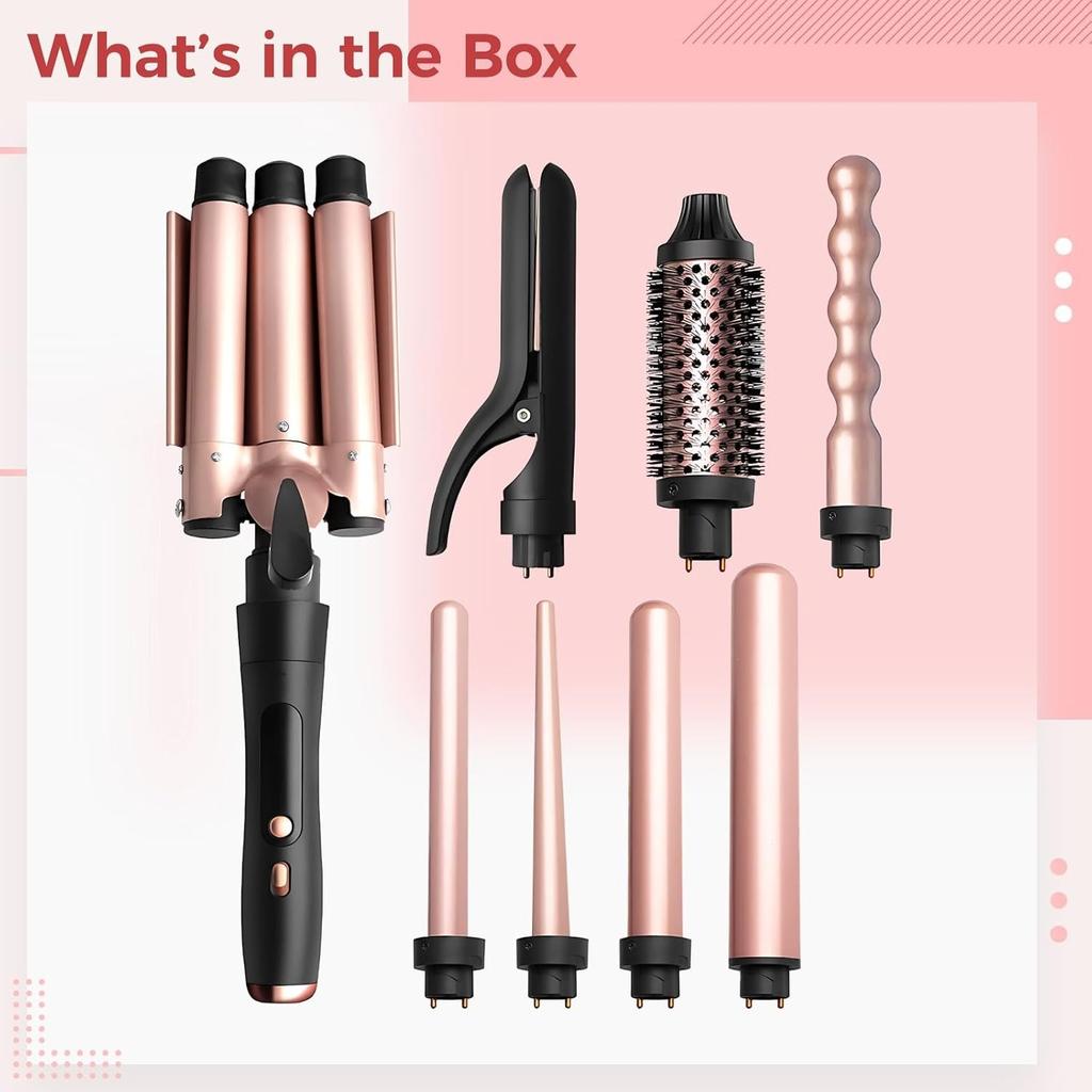 5-in-1 Curling Iron Set, Interchangeable Barrels, Wave Iron & Straightener, Up to 450°F, Champagne Gold,13 X 5.2 X 3.3 in