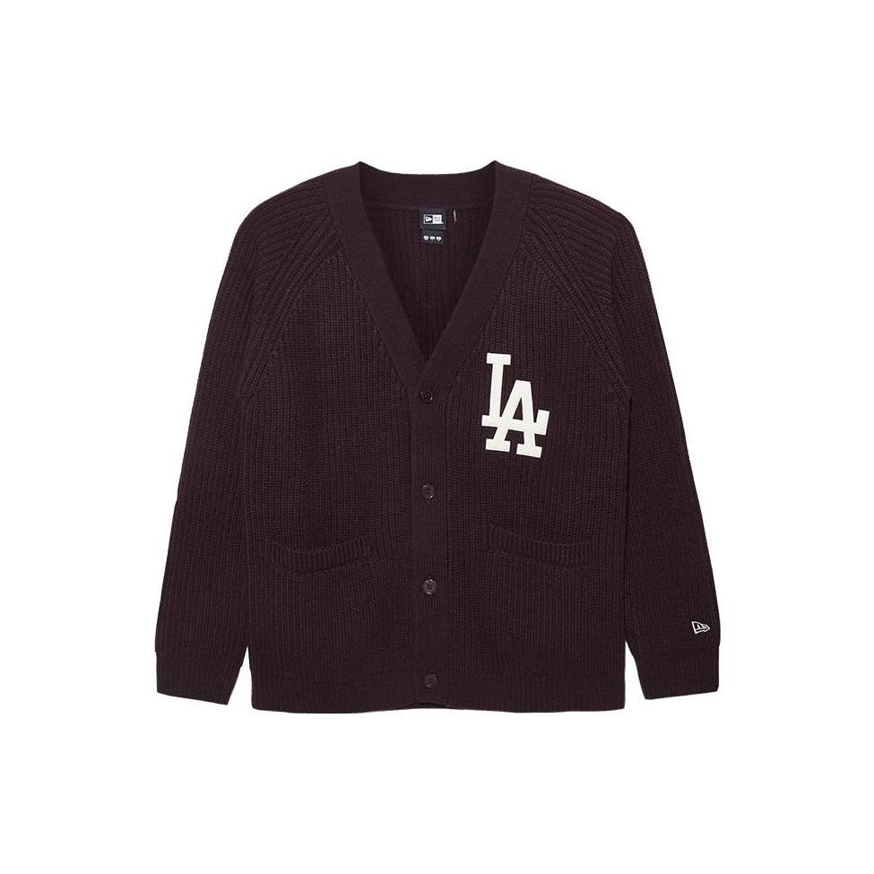 New Era MLB Кардиган V-образный вырез Однобортный Длинный рукав Свитер Унисекс свитер Темно-красный 13341524