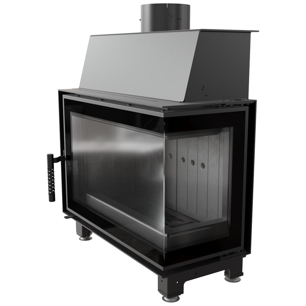 KRATKI SIMPLE Right Steel Air Fireplace 6 kW Ø 150 black lining