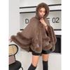 Women 2 Circle Faux Rabbit Fur Cape Poncho Winter Loose Warm Shawl Outerwear Cashmere Cloak Overcoat