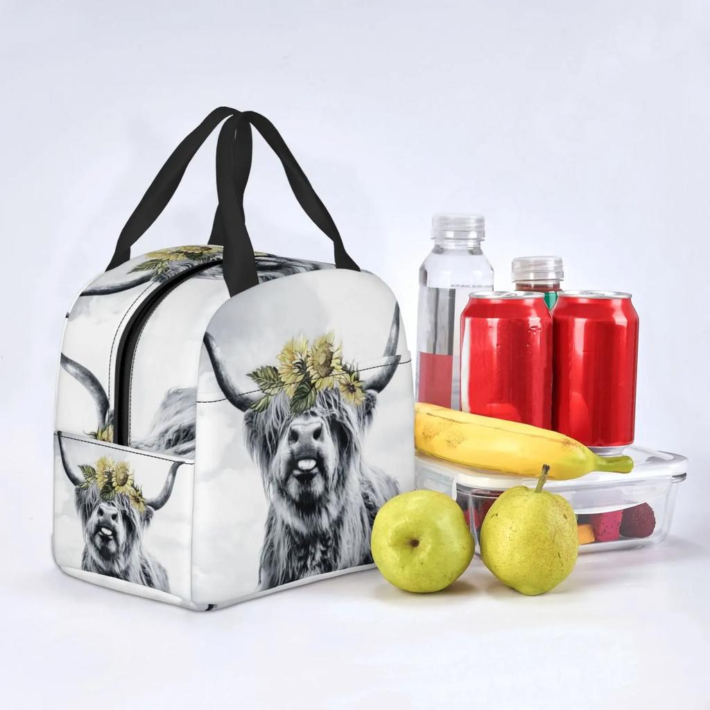 Горная корова смешной бык термосумка для обеда милый западный портрет дикой природы животных Bento сумки изолированный ланч-бокс для работы школы