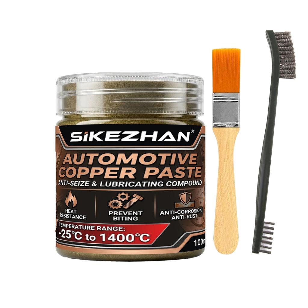 High Temperature 1400°C Copper Anti-Seize Grease Lubricant for Auto Brake Exhaust Spark Plug Bolt with Applicator Brushes Repair