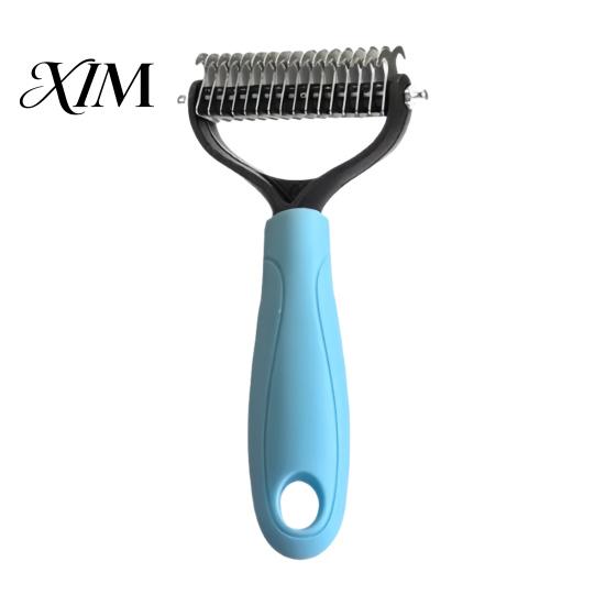 Dog Grooming Supplies Double-Sided Pet Detangling Rake, Undercoat Rake with Rounded Blades, Non Slip Comb Shedding Brush for Long Hair Dogs, Cats Dogs