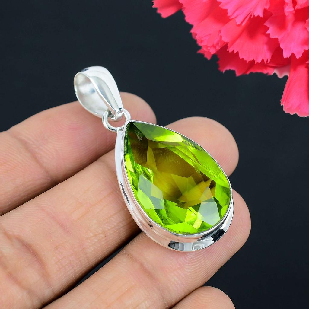 Подвеска из драгоценного камня перидот, твердая подвеска из стерлингового серебра 925 пробы, ювелирный подарок для унисекс