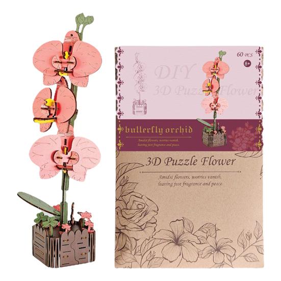 3D Wooden Flower Puzzle Kit for Adults DIY Botanical Bouquet Building Set Wood Sunflower/Rose Floral Craft Kit for Stress Relief Mother's Day