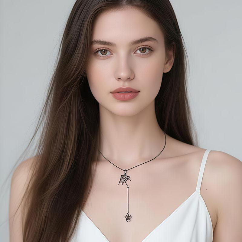 New Gothic Style Spider Web Pendant Necklace, Retro Personalized Long Chain Women's Accessory