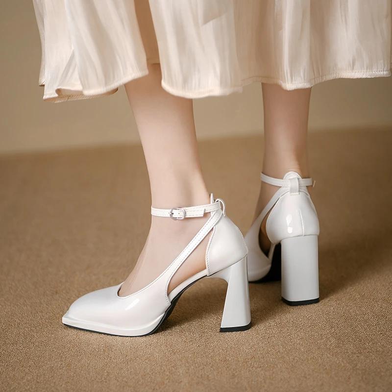 Модная женская обувь 2024 года, брендовые женские туфли Mary Janes на высоком каблуке, модные туфли с пряжкой и ремешком для офиса и карьеры, новые туфли на каблуке с квадратным носком для женщин, Zapatos