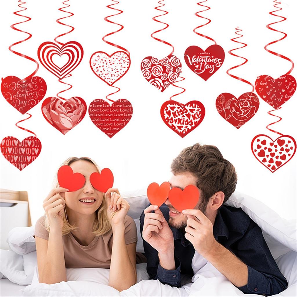 Украшение интерьера ко Дню святого Валентина, бумажные сердечки, украшения для вечеринки на День святого Валентина, яркие цвета, создающие атмосферу, украшения 12 шт.