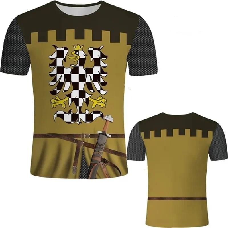 New Men's 3D Print Medieval Knight Cosplay T Shirt Retro Style Knight Armor Pattern Short Sleeve Cool Tee Tops Men Women