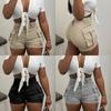Rose Beauty A Women Slim Rave Y2K Solid Elastic Back High Waist Flap Pocket Tape Detail Work Cargo Shorts Summer Casual Comfy Trendy Shorts