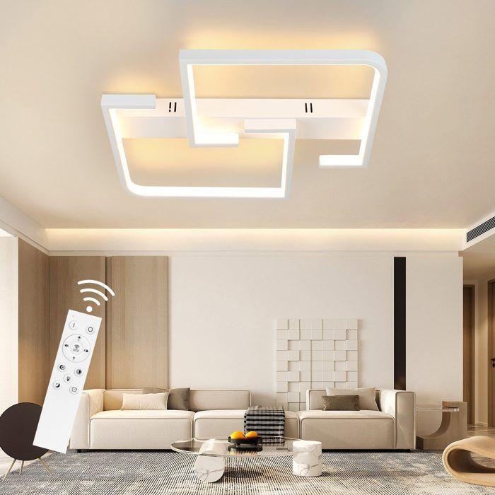 Plafonnier LED NETTLIFE 45W 61cm Blanc Design Moderne Dimmable avec Télécommande, Lampe de Plafond pour Salon Chambre